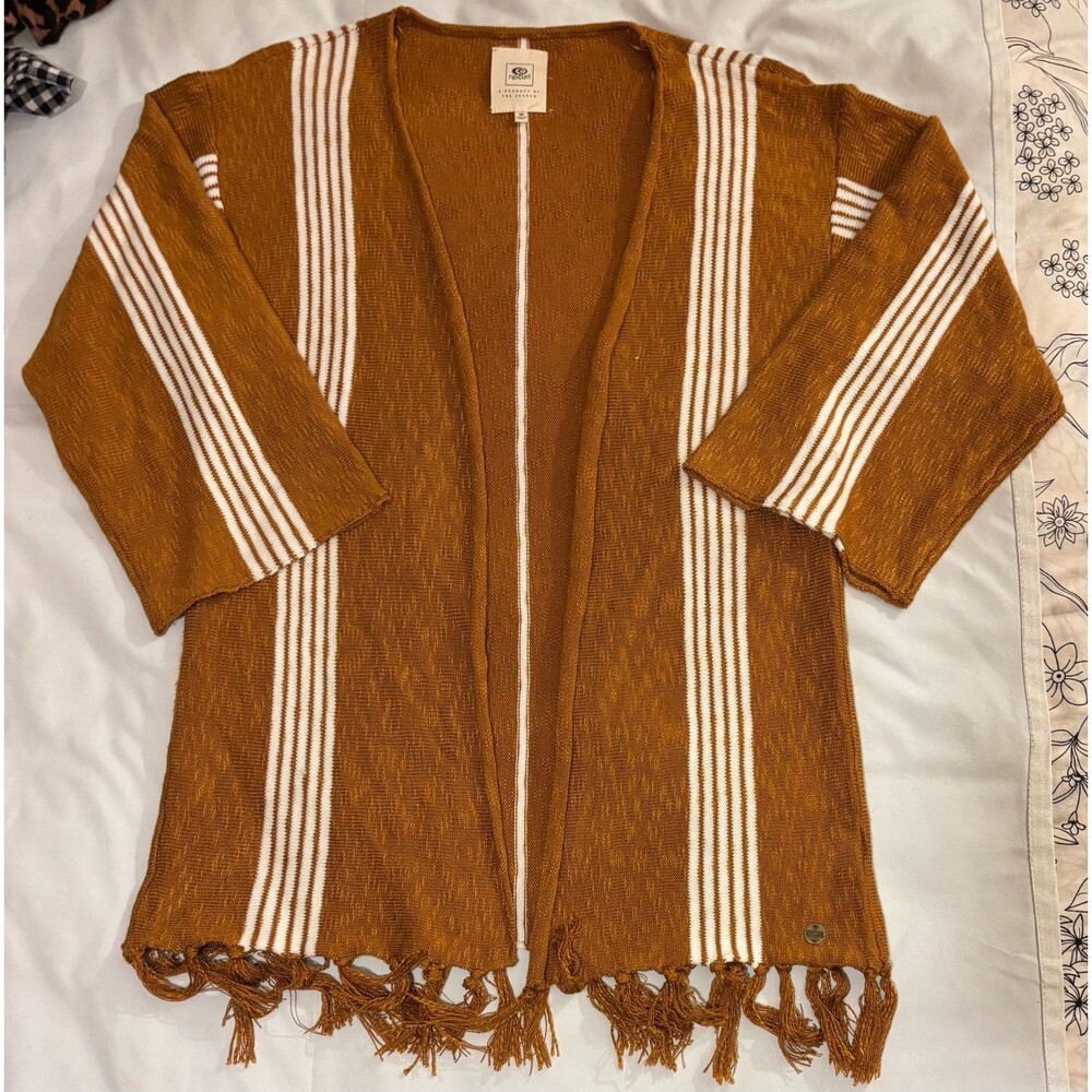 Rip Curl Striped Fringed Tassel Open Cardigan Swe… - image 1
